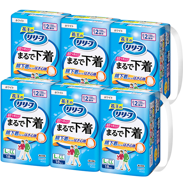 リリーフ パンツタイプ まるで下着2回分 L～LL18枚 6パック(1ケース