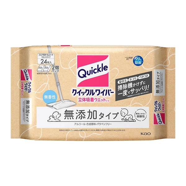 花王 クイックルワイパー 立体吸着ウエットシート 無添加タイプ 24枚　花王