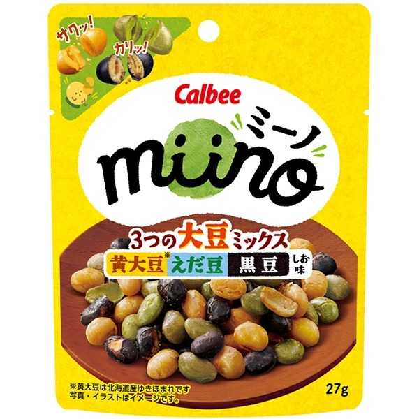 カルビー  miino 3つの大豆ミックス黄大豆えだ豆黒豆しお味 27g×12個入り(1ケース)