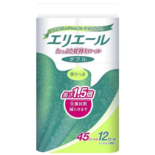 エリエール トイレットティシュー 長持ち (ダブル) 45m×12ロール×6セット入り (1ケース)