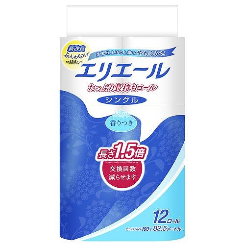 エリエール トイレットティシュー 長持ち (シングル) 82.5m×12ロール×6セット入り (1ケース)