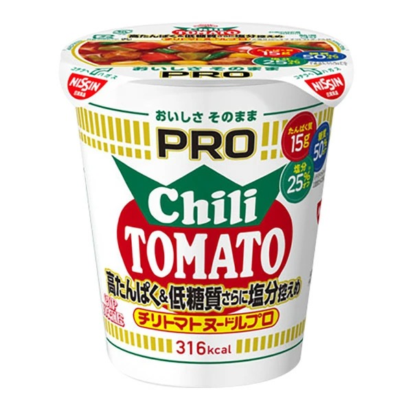 日清 カップヌードルPRO 高たんぱく&低糖質さらに塩分控えめ チリトマトヌードル 80g×12個入り (1ケース)