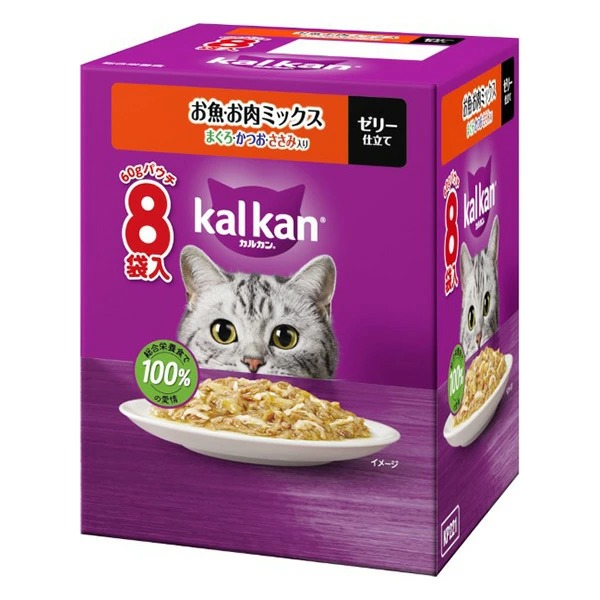 カルカンパウチ お魚・お肉ミックス まぐろ・かつお・ささみ入り 60g×8袋×20箱入り (1ケース)