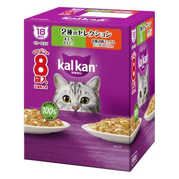 カルカンパウチ 18歳から 2種 まぐろ たい入り お魚・お肉 まぐろ・かつお・ささみ 60g×8袋×20箱入り (1ケース)