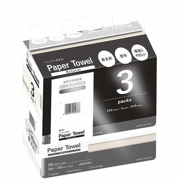花束ペーパータオル ナチュラル 200枚×3個パック×10袋入り (1ケース)