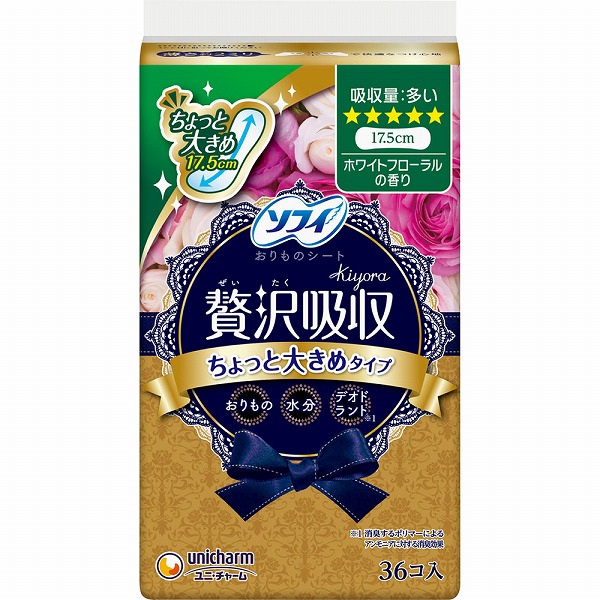 ユニ・チャーム ソフィ Kiyora 贅沢吸収 ホワイトフローラル 多い用 36枚×3個セット