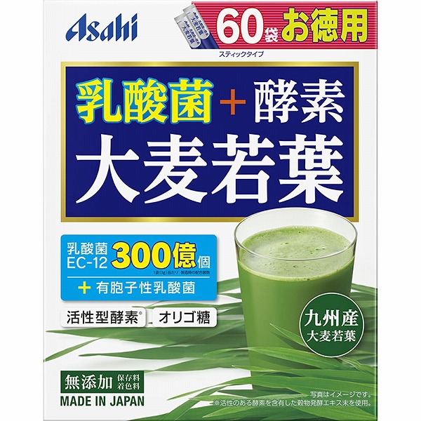 アサヒグループ食品 乳酸菌+酵素 大麦若葉 180g(3g×60袋)