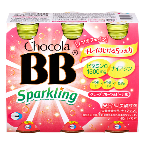 チョコラBBスパークリング グレープフルーツ＆ピーチ味 140mL×24本(1ケース)【栄養機能食品】