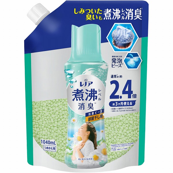 レノア煮沸レベル消臭抗菌ビーズ部屋干し 花とおひさまの香りつめかえ用特大 1040mL×7個入り (1ケース)