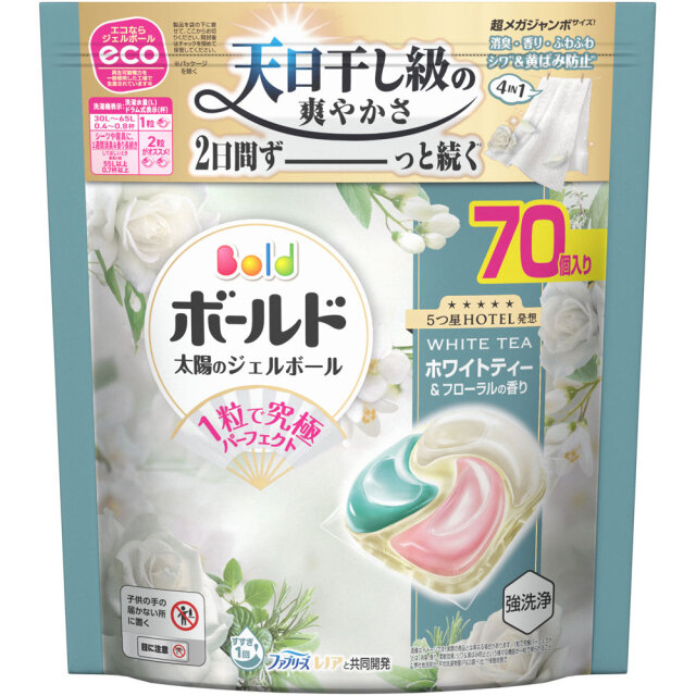 ボールドジェルボール4D心弾けるホワイトティー＆フローラルの香り つめかえ超メガジャンボサイズ 1.24kg（70個）