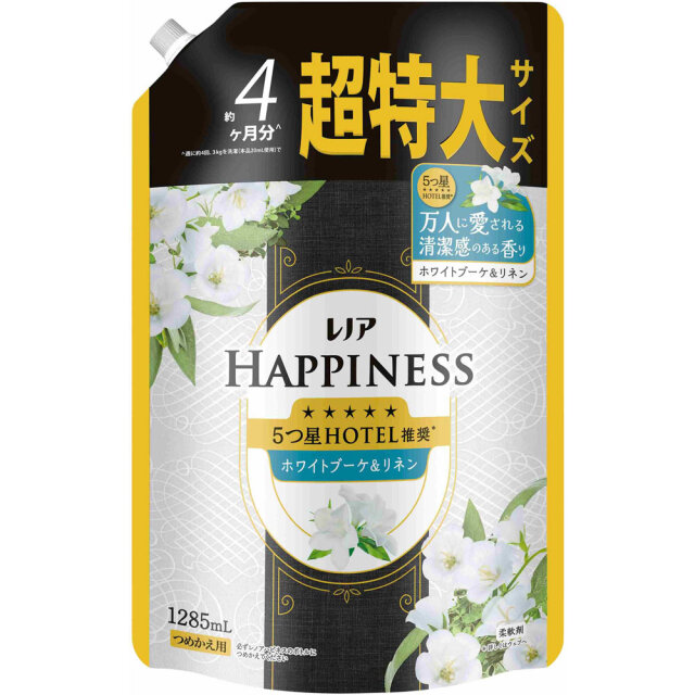 レノアハピネス夢ふわタッチホワイトブーケ＆リネンの香り詰替用超特大サイズ 1285mL×6個 (1ケース)