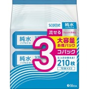 スコッティ 流せる蓋付き純水ウェットタオル ノンアルコール 70枚×3パック
