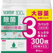 スコッティ ウェットティシュー 除菌 ノンアルコール 100枚つめかえ用 3コパック