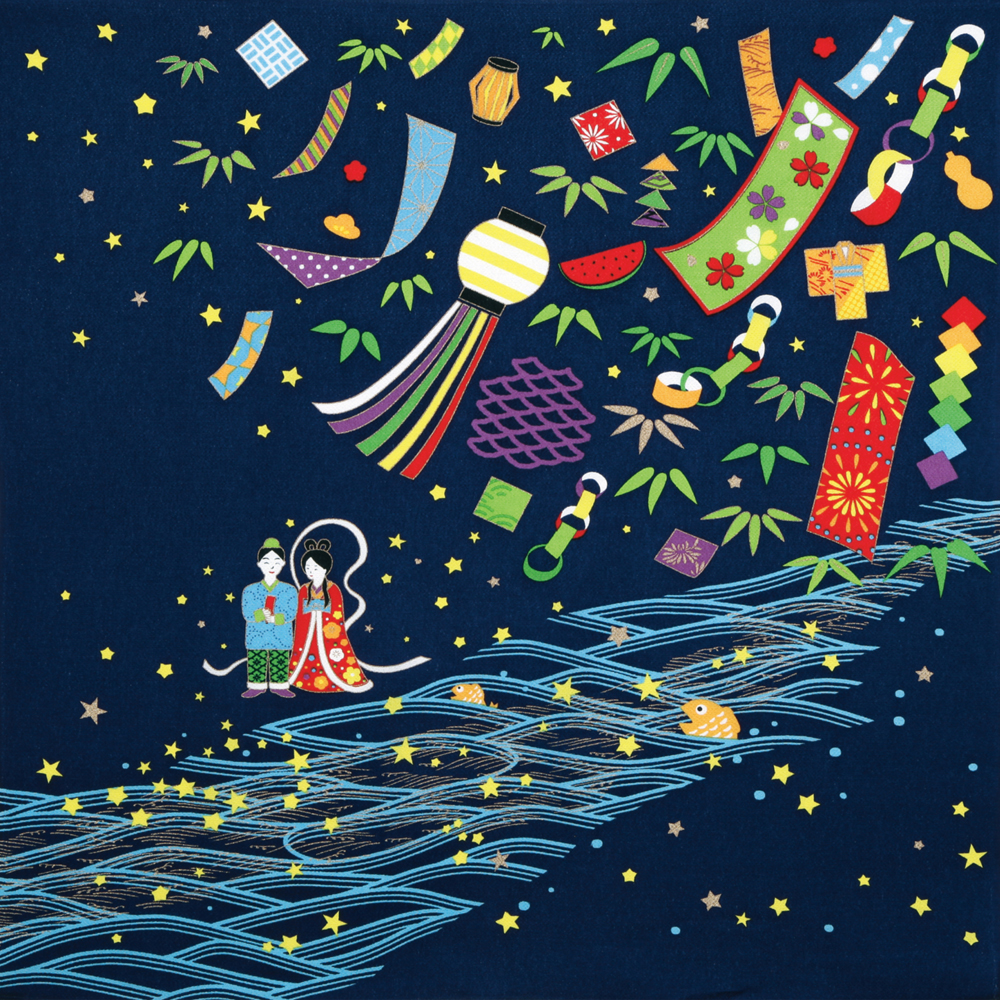 彩時記　丹後ちりめん友仙ふろしき　約68cm　【七夕】