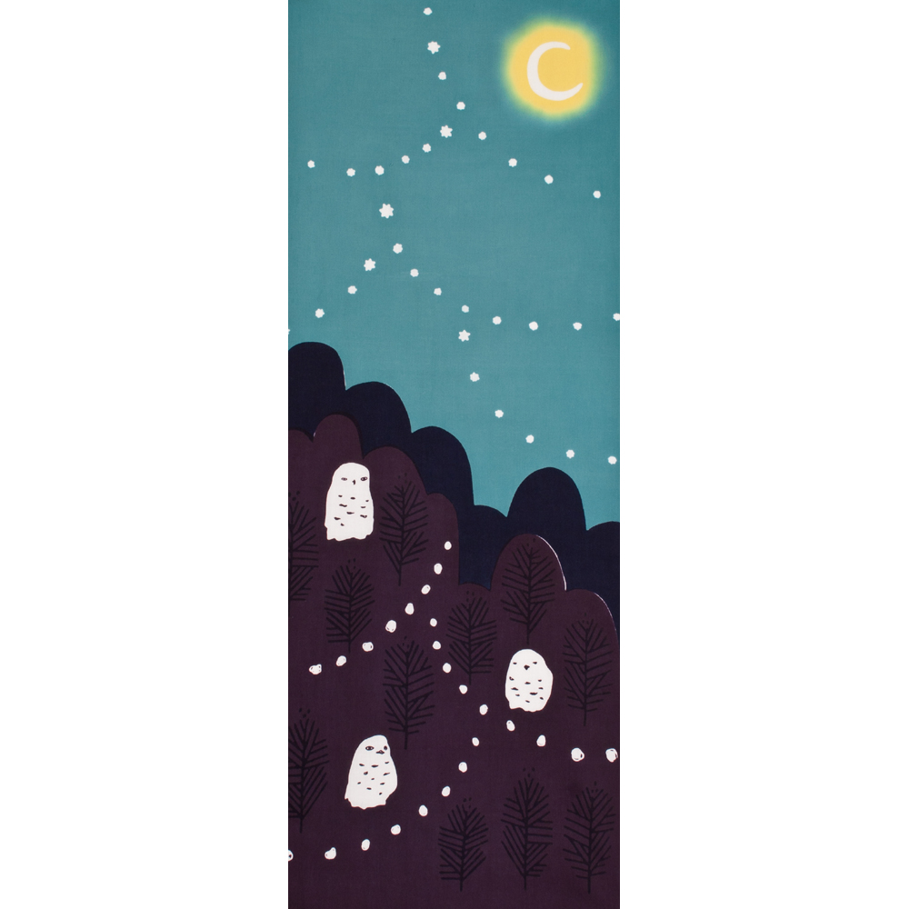 和布華手ぬぐい　月夜にフクロウ