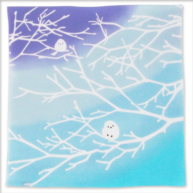 気音間　注染ハンカチ　シマエナガ