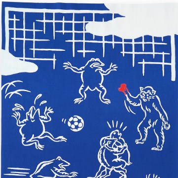 気音間　手ぬぐい　鳥獣戯画　サッカー