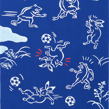 気音間　手ぬぐい　鳥獣戯画　サッカー