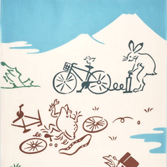 気音間手ぬぐい　鳥獣戯画自転車