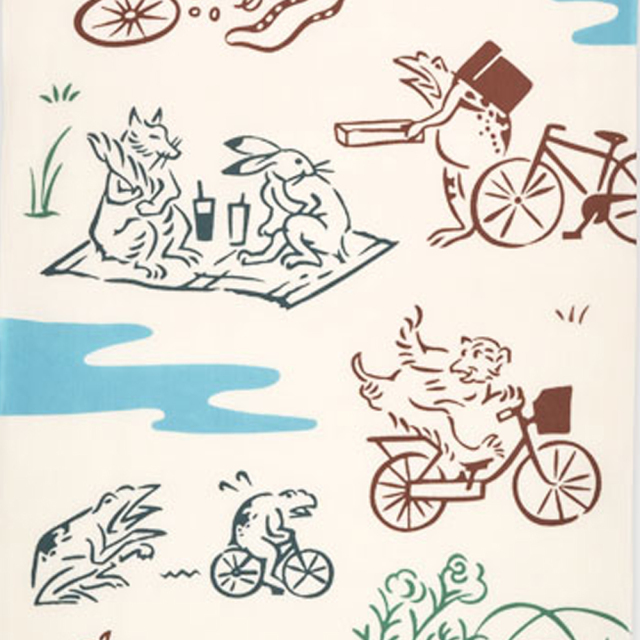 気音間手ぬぐい　鳥獣戯画自転車