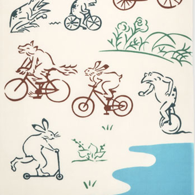 気音間手ぬぐい　鳥獣戯画自転車