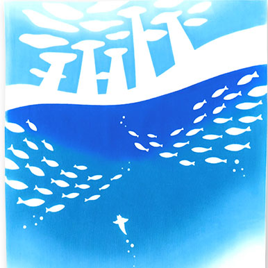 気音間手ぬぐい　海底水族館