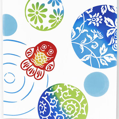 気音間手ぬぐい　水面金魚