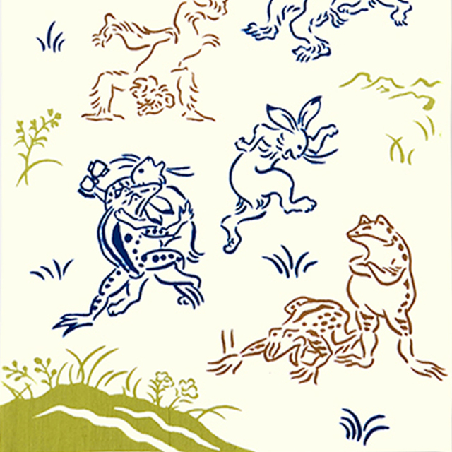 長場雄　手拭い　鳥獣戯画A 長場雄 手拭い 鳥獣戯画A