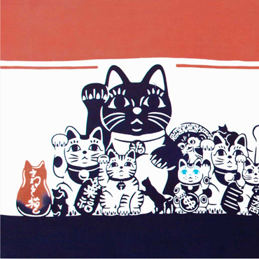 気音間手ぬぐい　猫手まねき