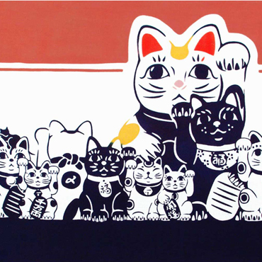 注染手ぬぐい 日本製 気音間 手ぬぐい 【猫手まねき】 風呂敷は京都の