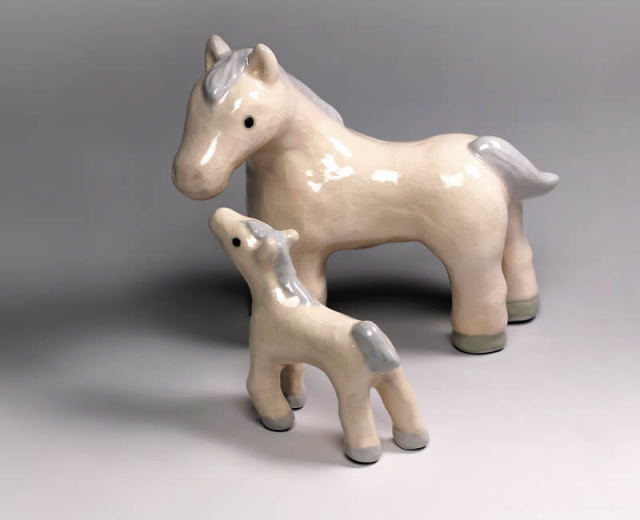 親子馬 平松宏春 金工芸 置物 親子馬 平松宏春 金工芸 置物