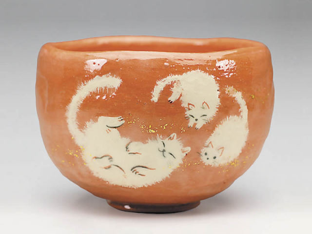吉村楽入 2024年新春作品 「猫のたわむれ」茶碗【送料無料】