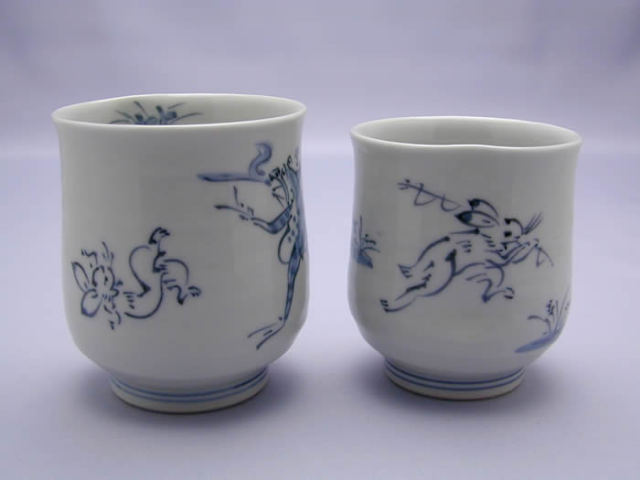 伯山窯 釋伯山 染付戯画組湯呑