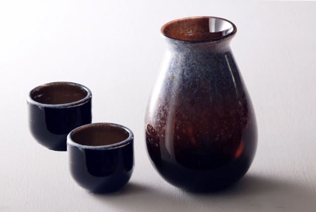 あづみ野ガラス工房 工房作品】雪夜（徳利、お猪口セット)