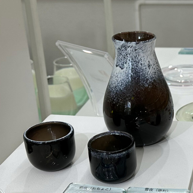 あづみ野ガラス工房 工房作品】雪夜（徳利、お猪口セット)