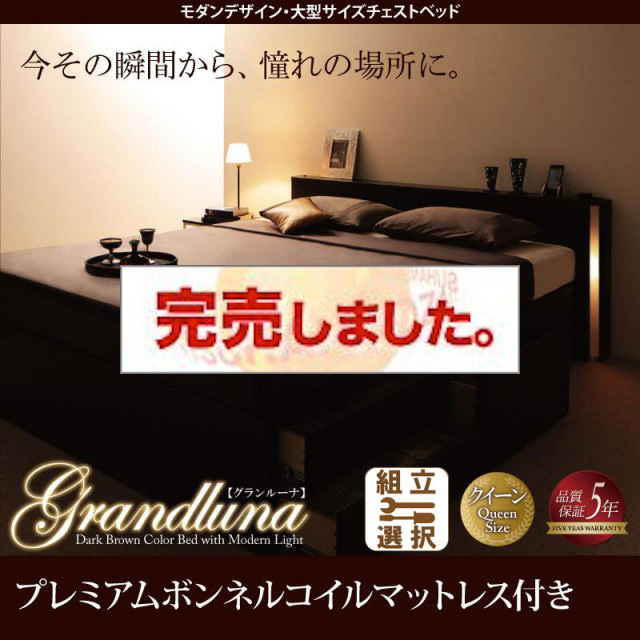 大型 チェストベッド【Grandluna】グランルーナ プレミアムボンネルマットレス付 クイーン(Q×1）