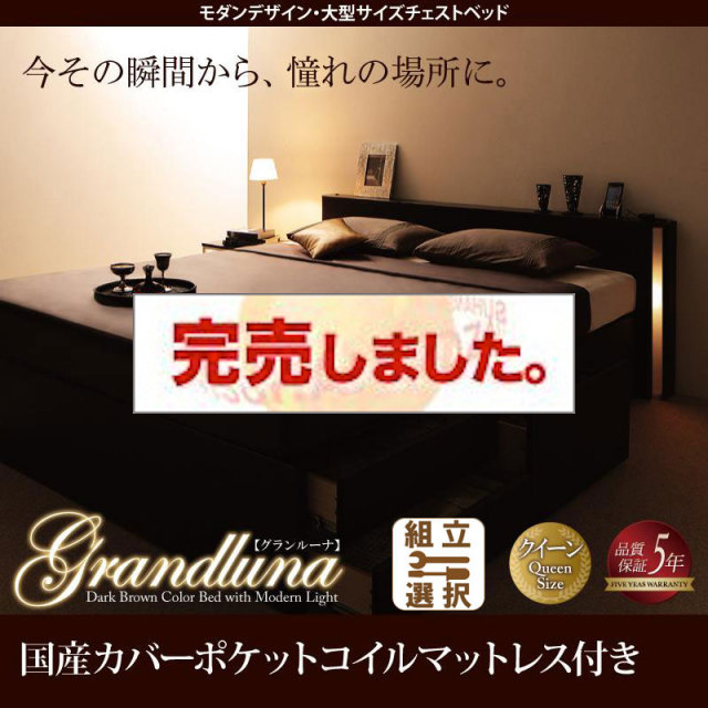 大型 チェストベッド【Grandluna】グランルーナ 国産カバーポケットマットレス付 クイーン(Q×1）