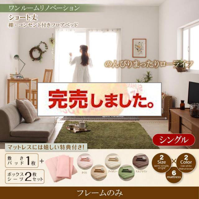ショート丈棚・コンセント付きフロアベッド【Aliyah】アリーヤ ベッドフレームのみ シングル