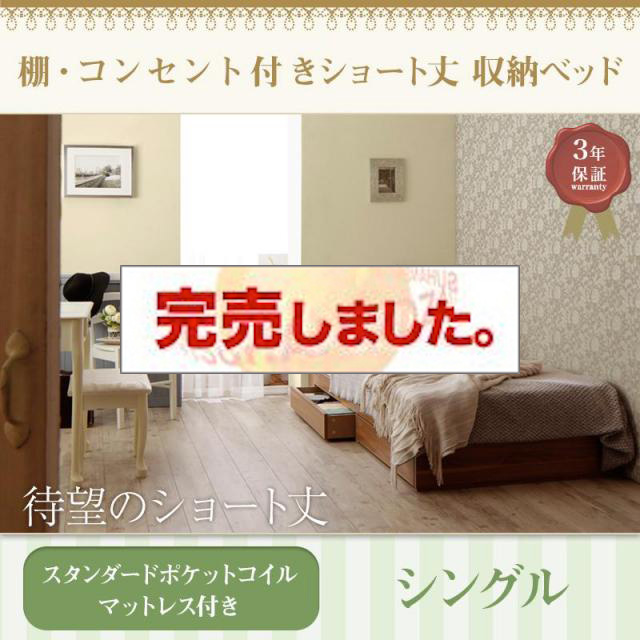 ショート丈収納付きベッド【Caterina】カテリーナ スタンダードポケットマットレス付 シングル