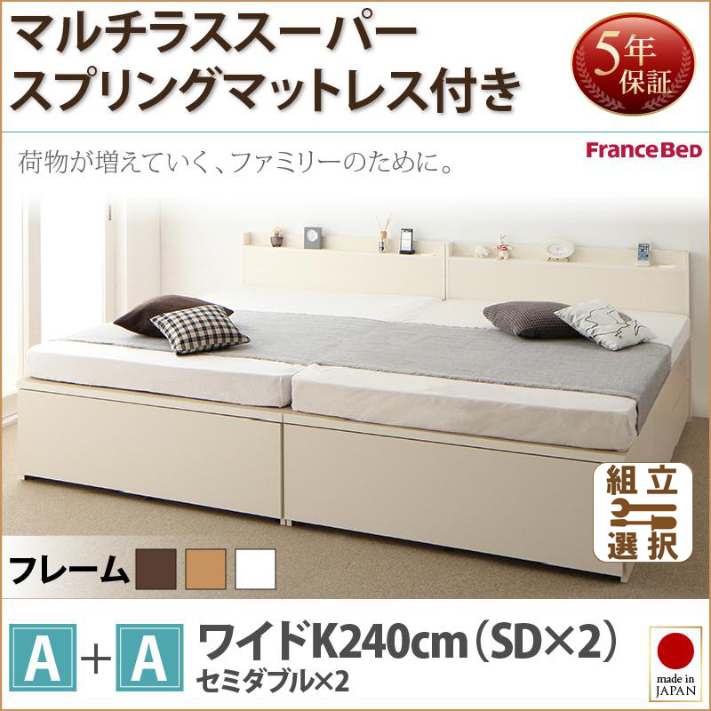ファミリーベッド【TRACT】トラクト マルチラスマットレス付 A+A ワイドK240(SD×2)