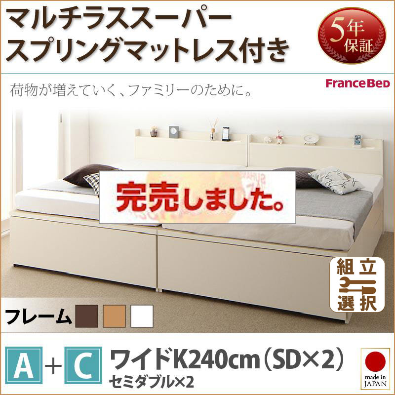 日本製 ファミリーベッド【TRACT】トラクト マルチラスマットレス付 A+C ワイドK240(SD×2)