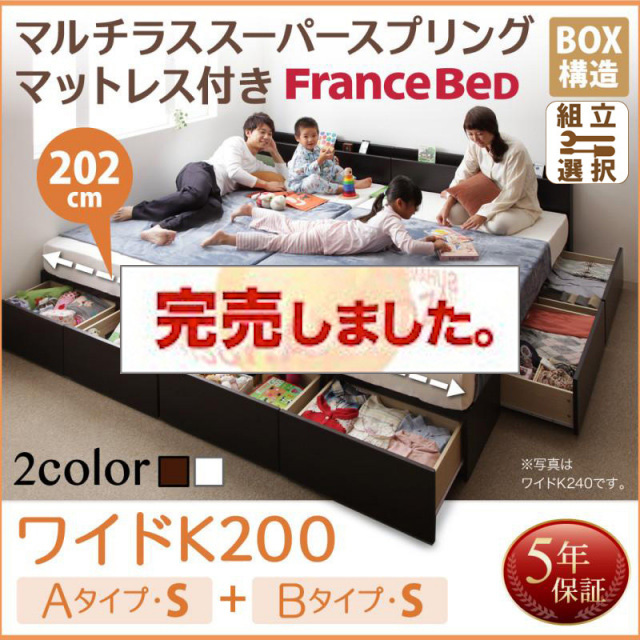 連結ファミリー収納ベッド 【Weitblick】ヴァイトブリック マルチラスマットレス付き A+Bタイプ ワイドK200