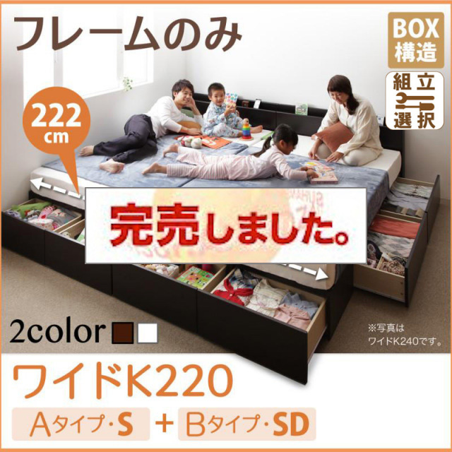 連結ファミリー収納ベッド 【Weitblick】ヴァイトブリック ベッドフレームのみ A(S)+B(SD)タイプ ワイドK220