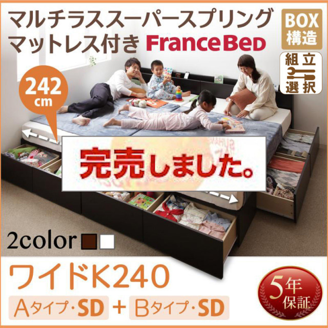 連結ファミリー収納ベッド 【Weitblick】ヴァイトブリック マルチラスマットレス付き A+Bタイプ ワイドK240(SD×2)