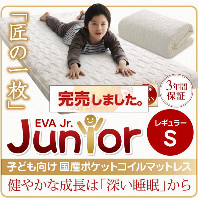 抗菌・薄型・軽量 【EVA】 エヴァ ジュニア 国産ポケットコイル シングル レギュラー丈