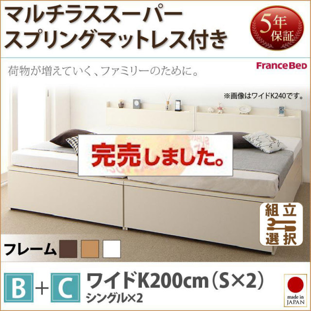 日本製 ファミリーベッド【TRACT】トラクト マルチラスマットレス付 B+C ワイドK200