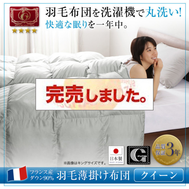 洗濯機で洗える　エクセルゴールドラベル　フランス産ダウン90％　羽毛薄掛け布団【Wash】ウォッシュ