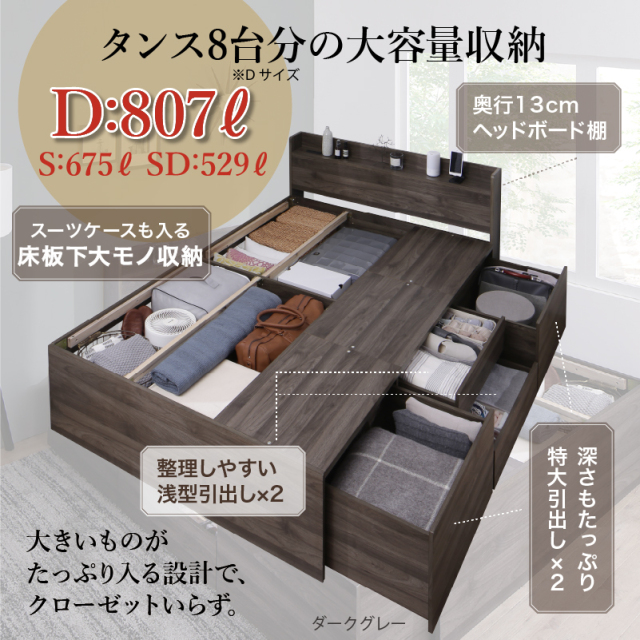 チェストベッド | 【新商品】大型引き出し2個付き 大容量収納すのこ
