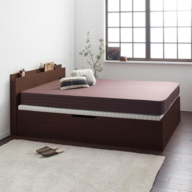 床板が選べる 通気性抜群 ガス圧式跳ね上げベッド ダークブラウン