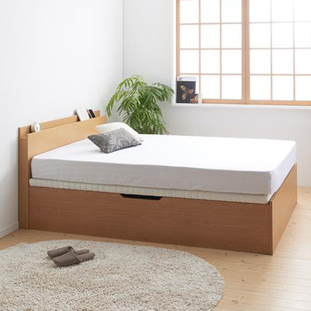 床板が選べる 通気性抜群 ガス圧式跳ね上げベッド ナチュラル